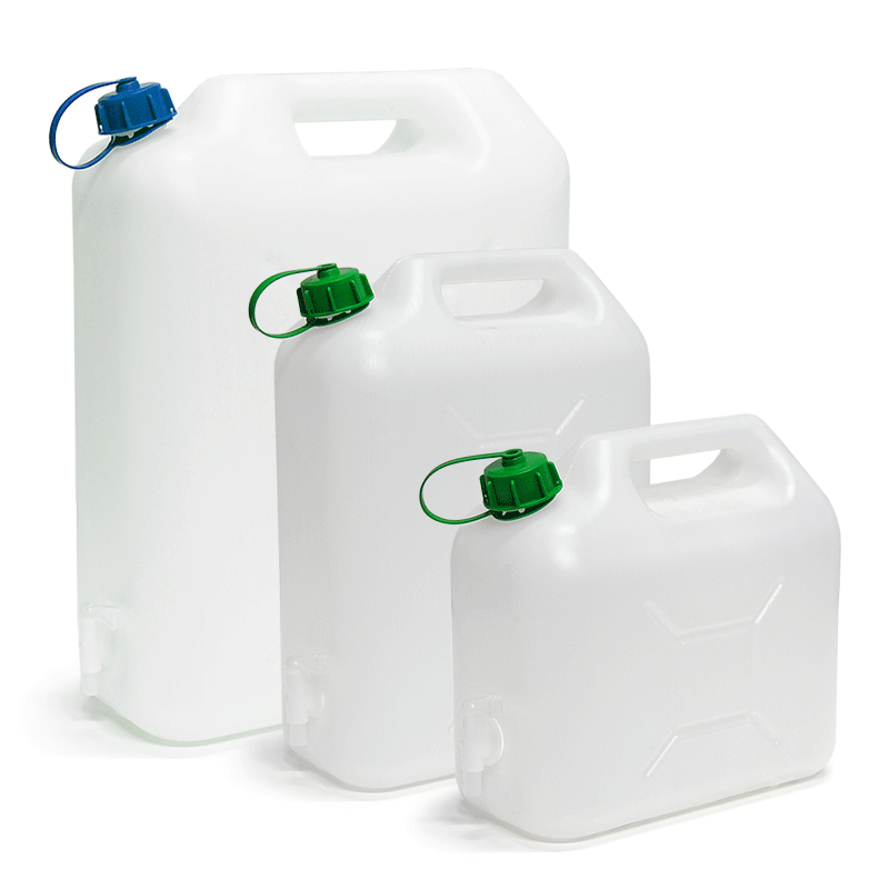 Diverse water jerrycans